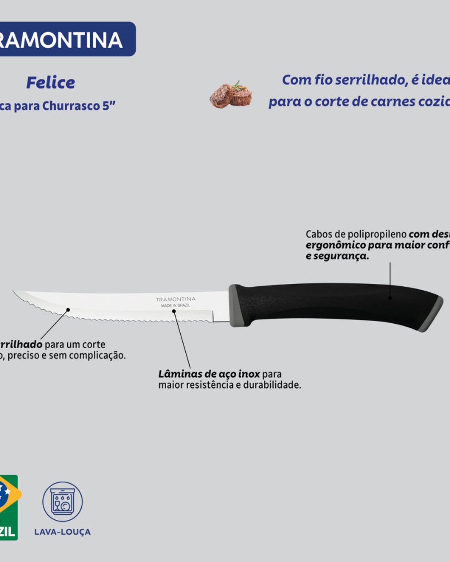 Tramontina Felice Steak Knife Set 2Pc Black