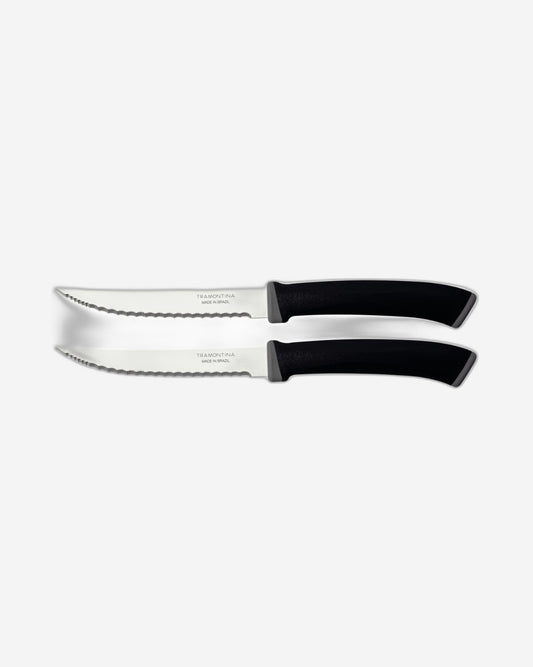 Tramontina Felice 2-Piece Steak Knife Set with Stainless-Steel Blades, Micro-Serrated Edges and Black Polypropylene Handles