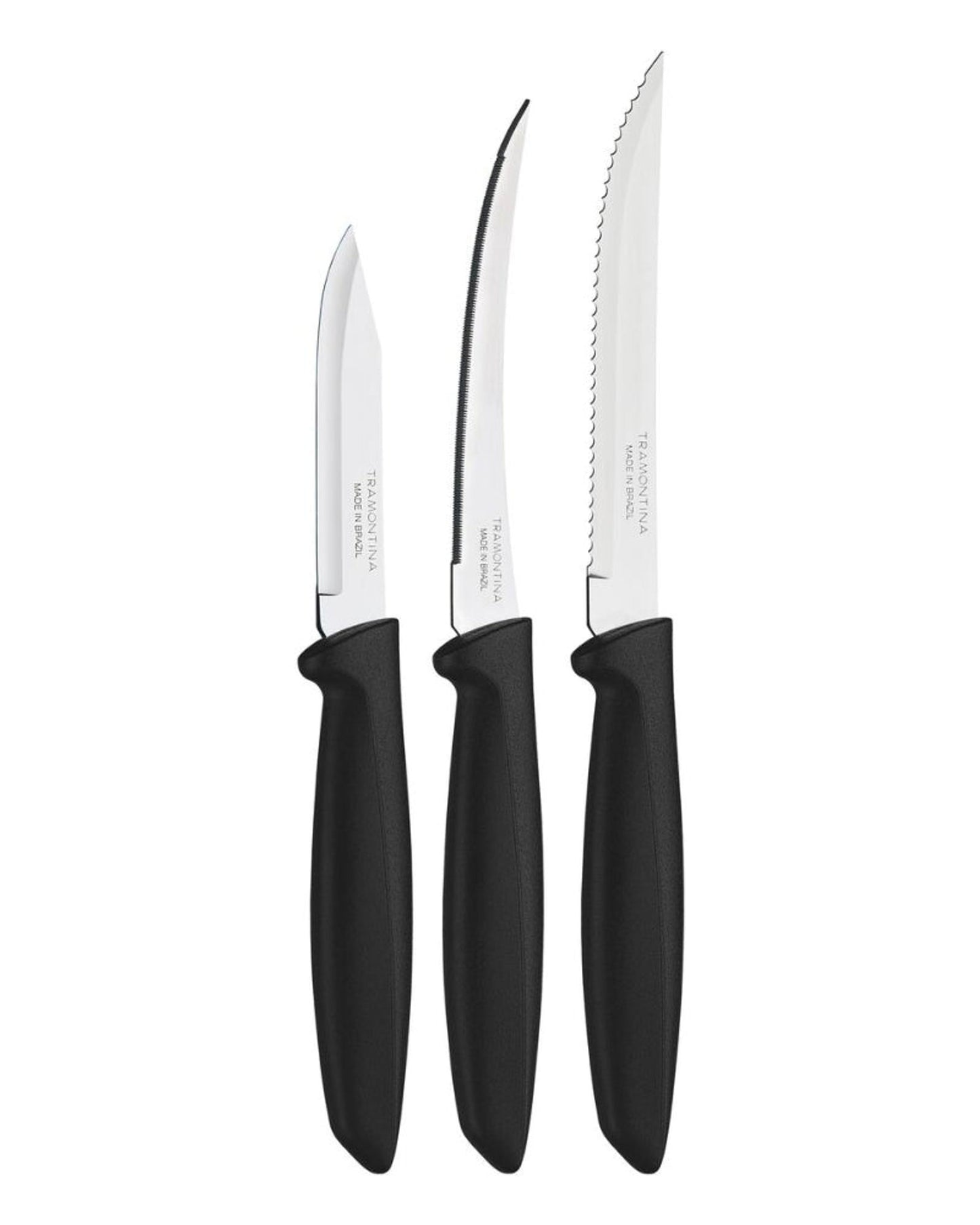 Tramontina Plenus 3-Piece Knife Set with Stainless-Steel Blades and Black Polypropylene Handles