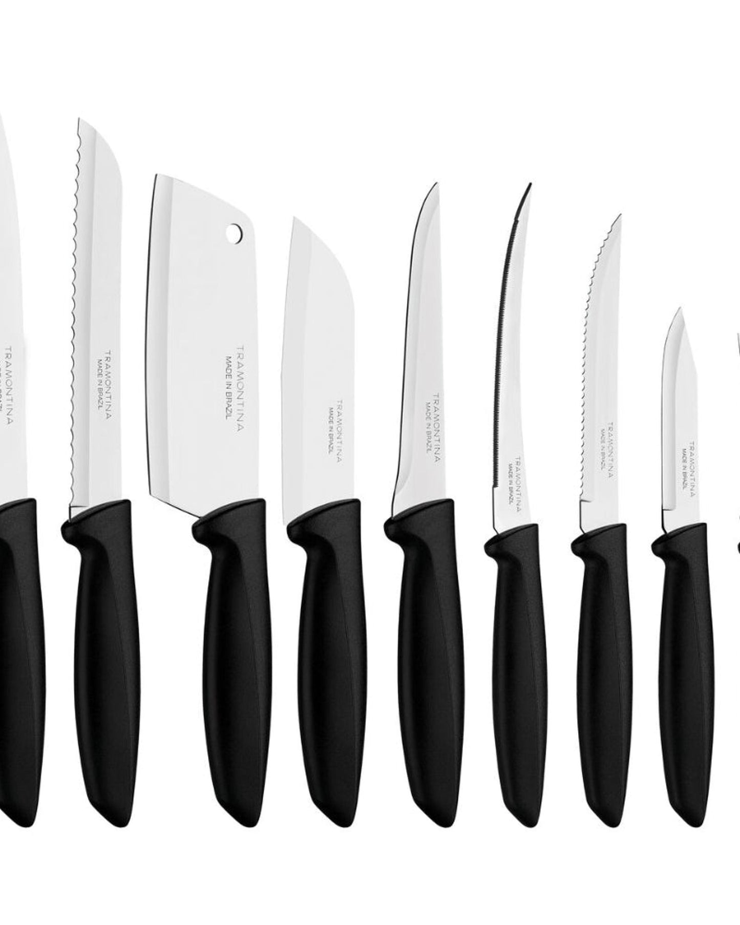 Tramontina Plenus 9-Piece Knife Set with Stainless Steel Blades and Black Polypropylene Handles