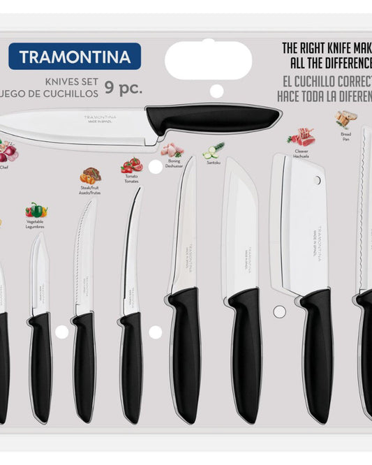 Tramontina Plenus 9-Piece Knife Set with Stainless Steel Blades and Black Polypropylene Handles