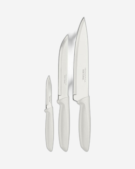 Tramontina Plenus 3-Piece Knife Set with Stainless-Steel Blade and White Polypropylene Handles