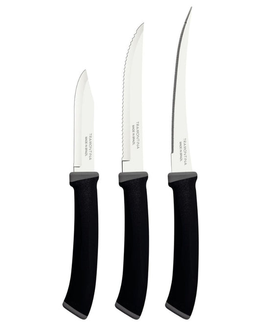 Tramontina Felice 3-Piece Knife Set with Stainless-Steel Blades and Black Polypropylene Handles