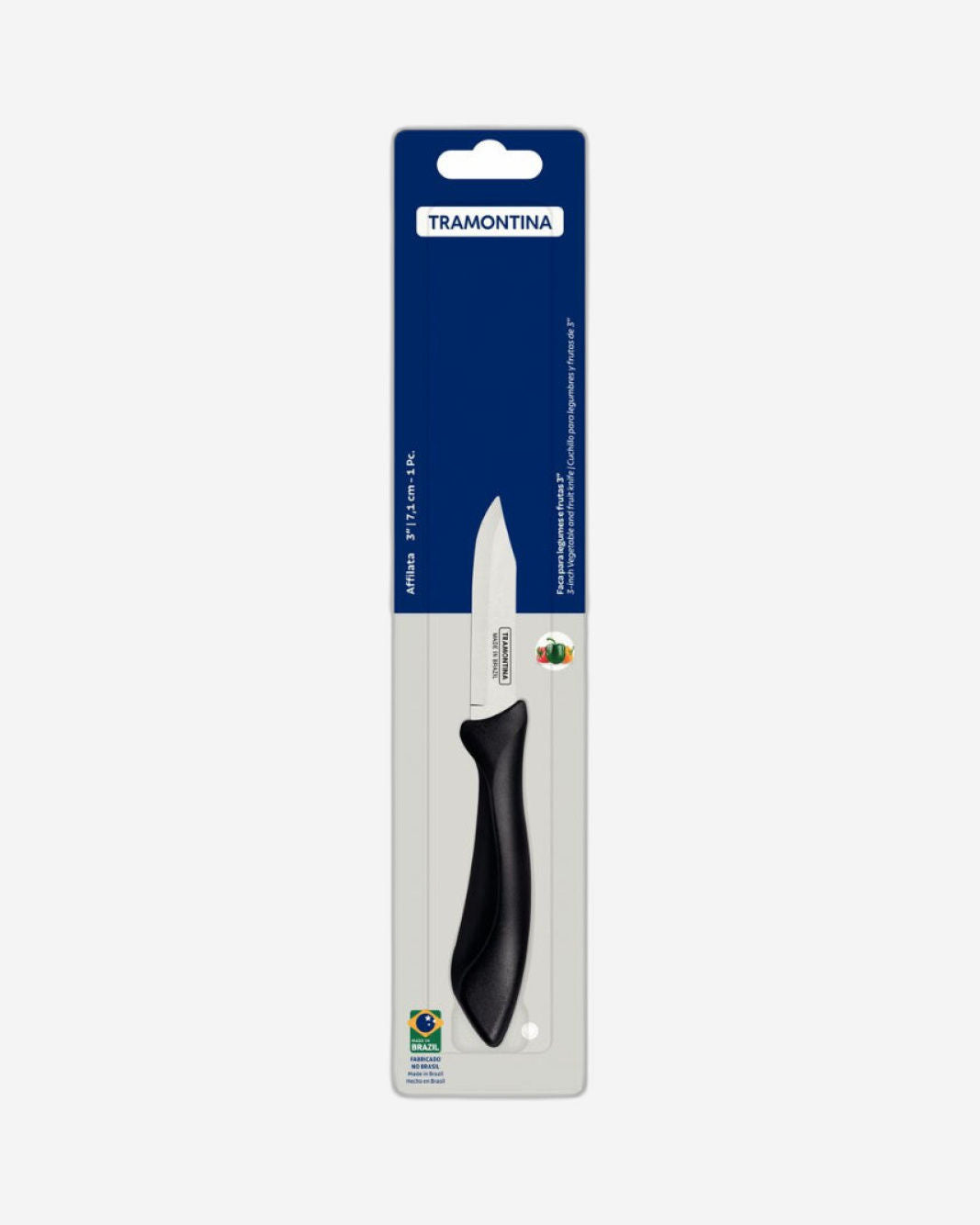 Tramontina Affilata 3" Vegetable and Fruit Knife with Stainless-Steel Blade and Black Polypropylene Handle