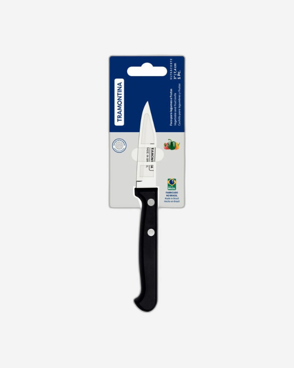 Tramontina Ultracorte 3" Vegetable and Fruit Knife with Stainless Steel Blade and Black Polypropylene Handle