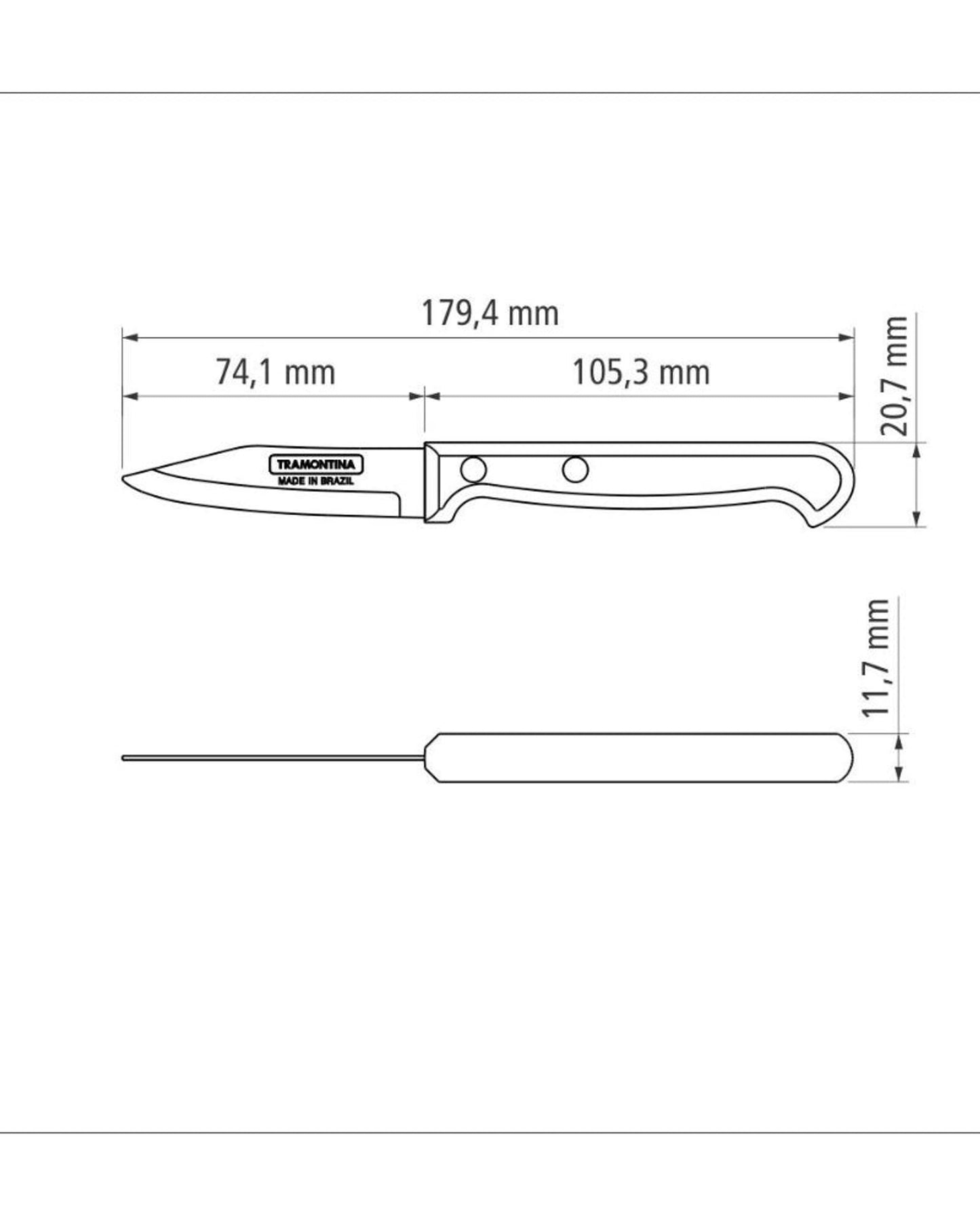 Tramontina Ultracorte 3" Vegetable and Fruit Knife with Stainless Steel Blade and Black Polypropylene Handle