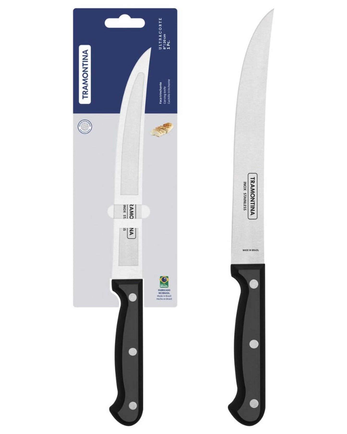 Tramontina Ultracorte 8" Carving Knife with Stainless Steel Blade and Black Polypropylene Handle