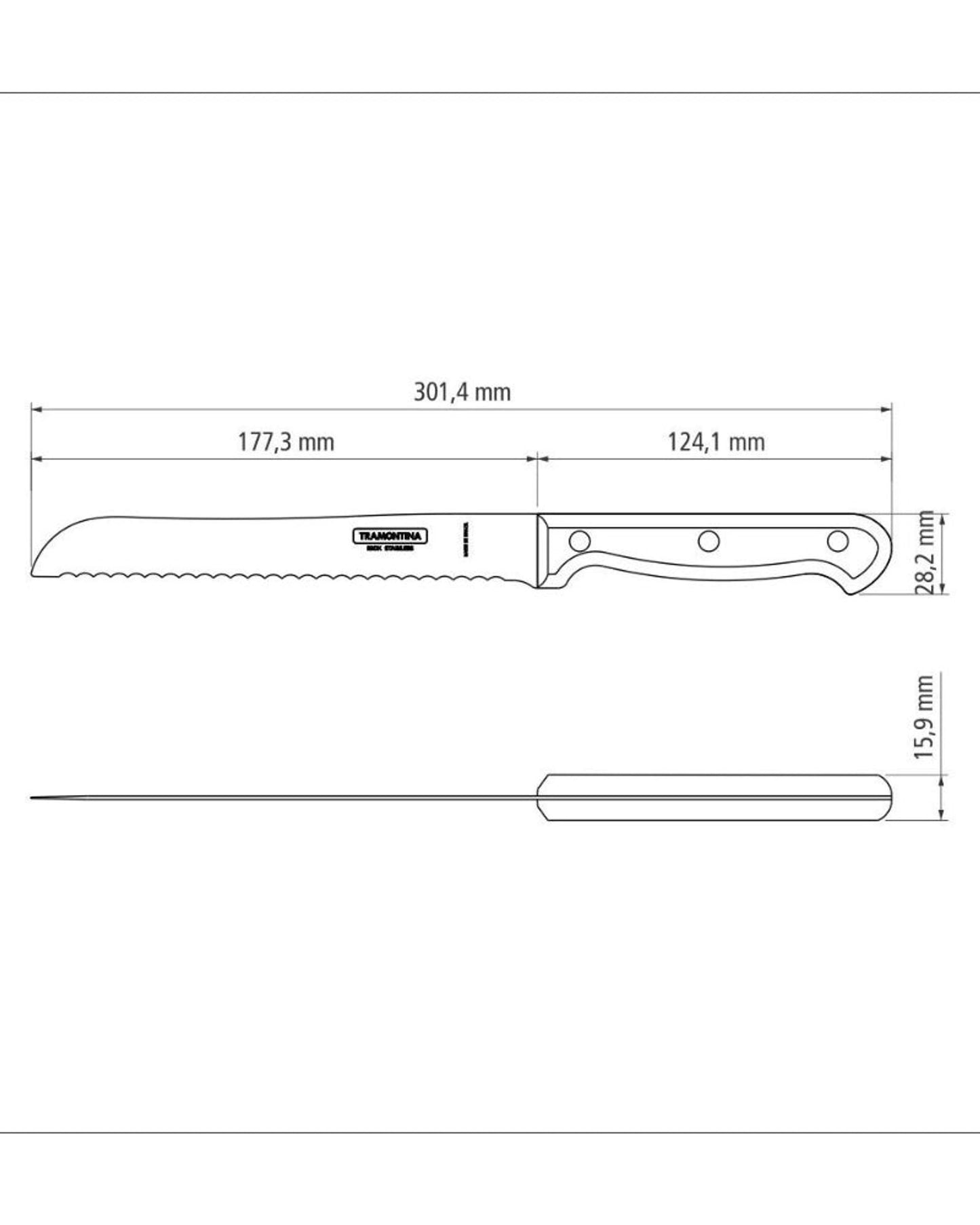 Tramontina Ultracorte 7" Bread Knife with Stainless-Steel Blade and Black Polypropylene Handle