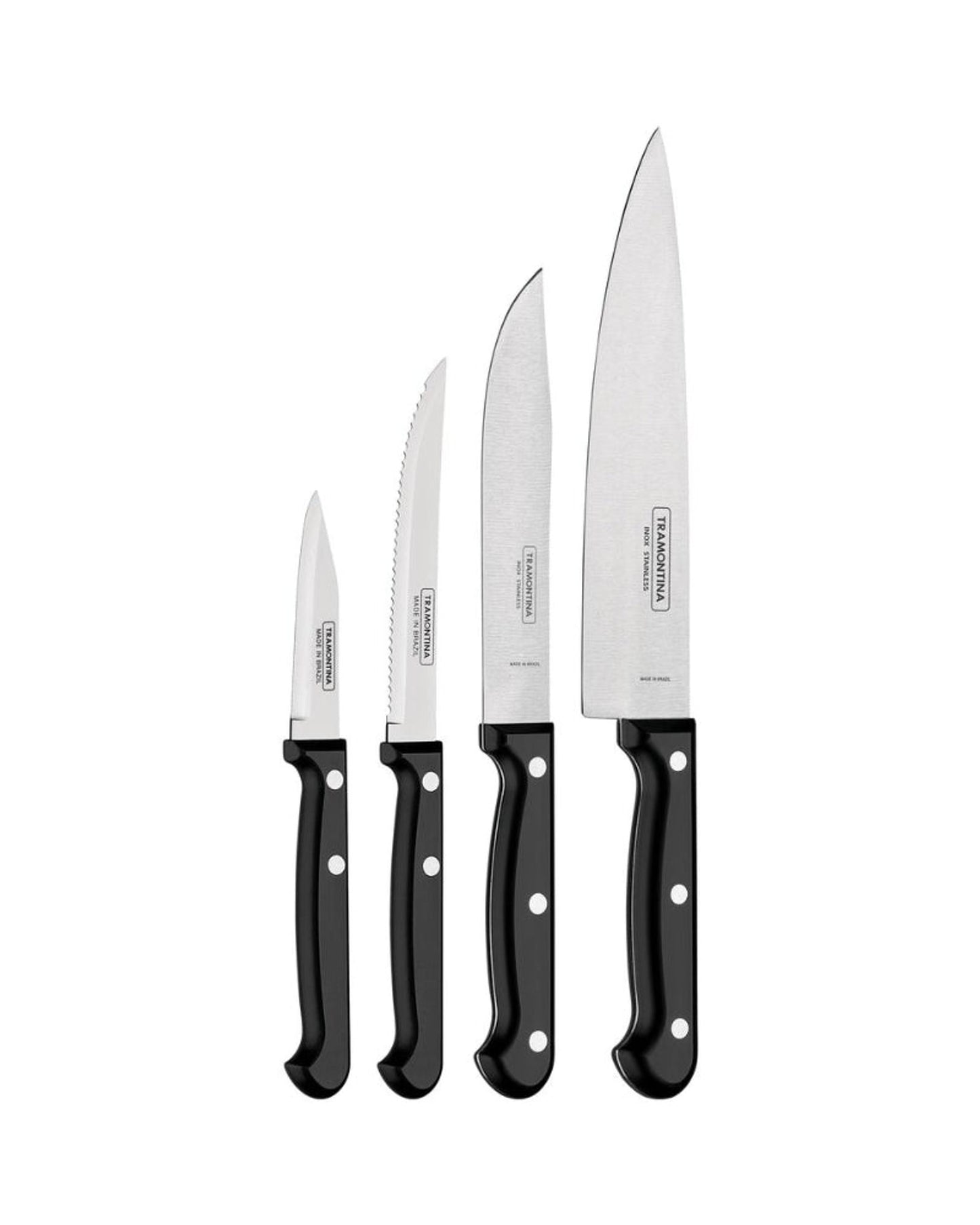 Tramontina Ultracorte 4-Piece Knife Set with Stainless Steel Blades and Black Polypropylene Handles