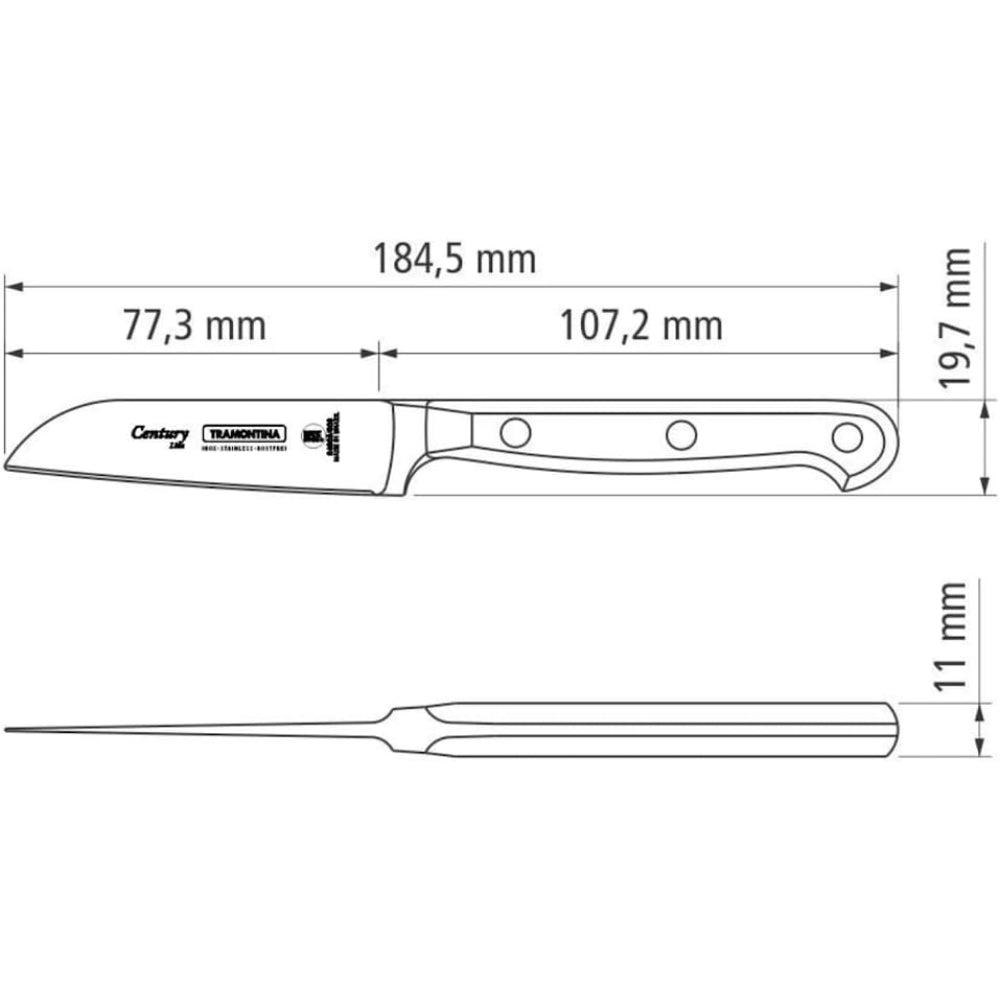 Tramontina Brazil  Century 3 Inches Vegetable and Fruit Knife with Stainless Steel Blade and Polycarbonate Handle