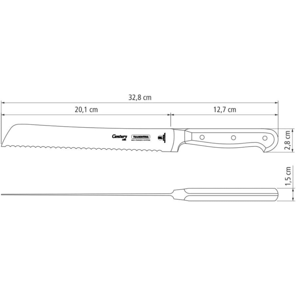 Tramontina Brazil  Century 8 Inches Bread Knife with Stainless Steel Blade and Black Polycarbonate Handle