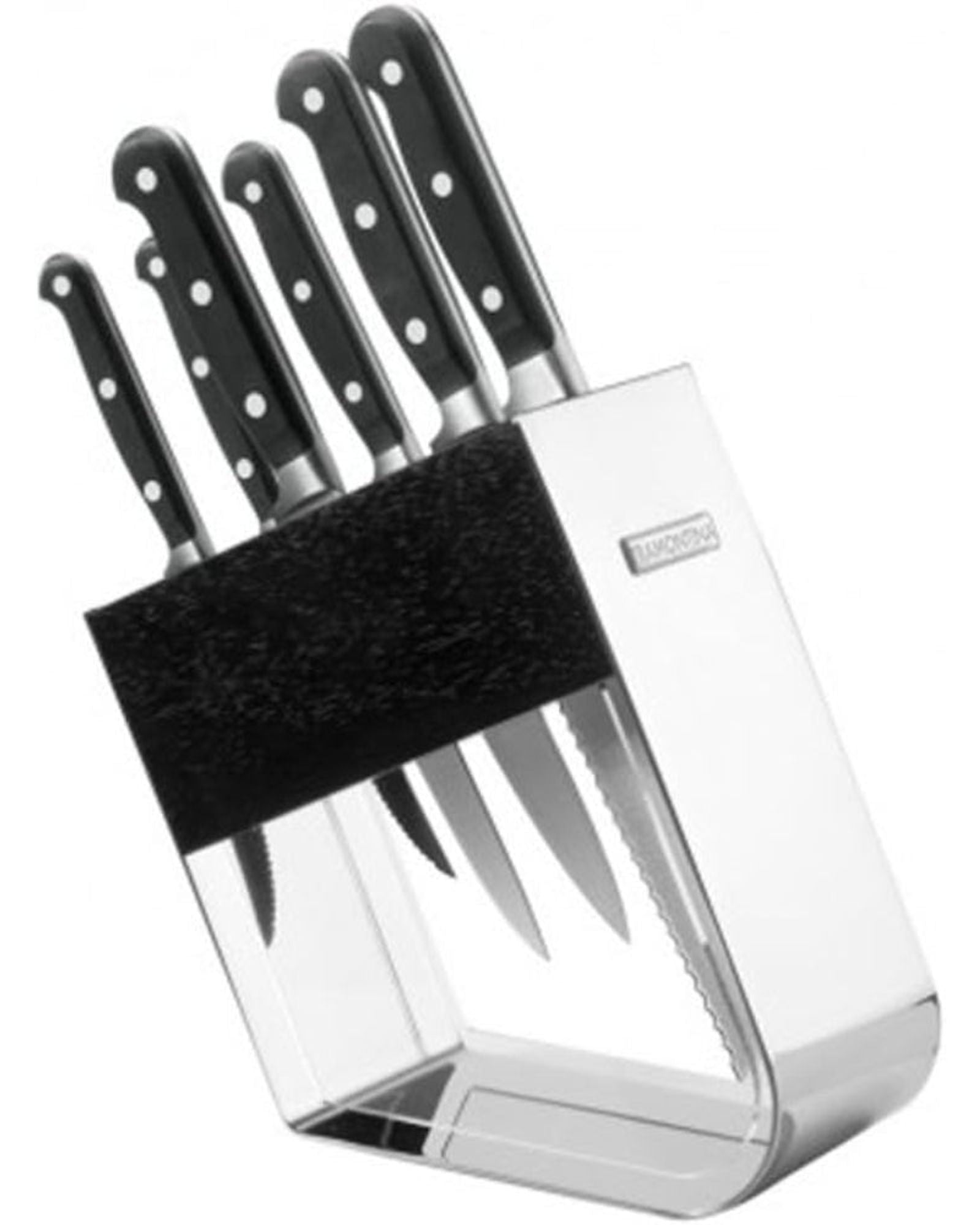 Tramontina Brazil  Century 7 Pieces Knife and Block Set with Stainless Steel Blade and Black Polycarbonate Handle