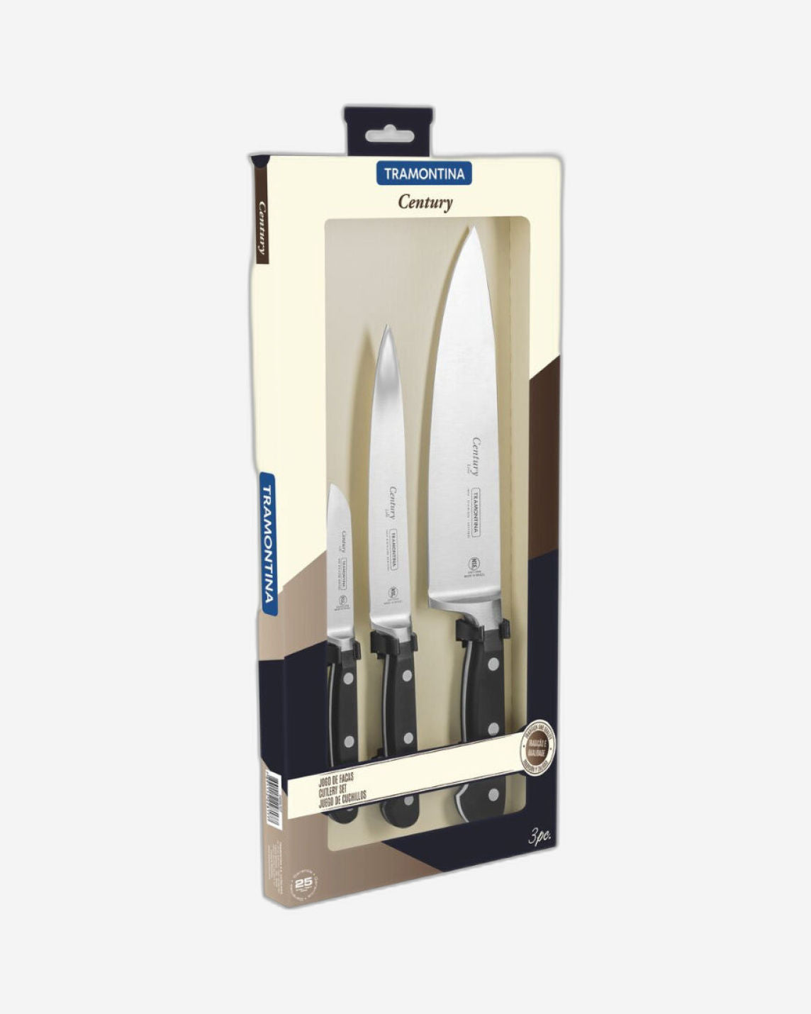Tramontina Century 3-Piece Knife Set with Stainless-Steel Blade and Black Polycarboneto Handles