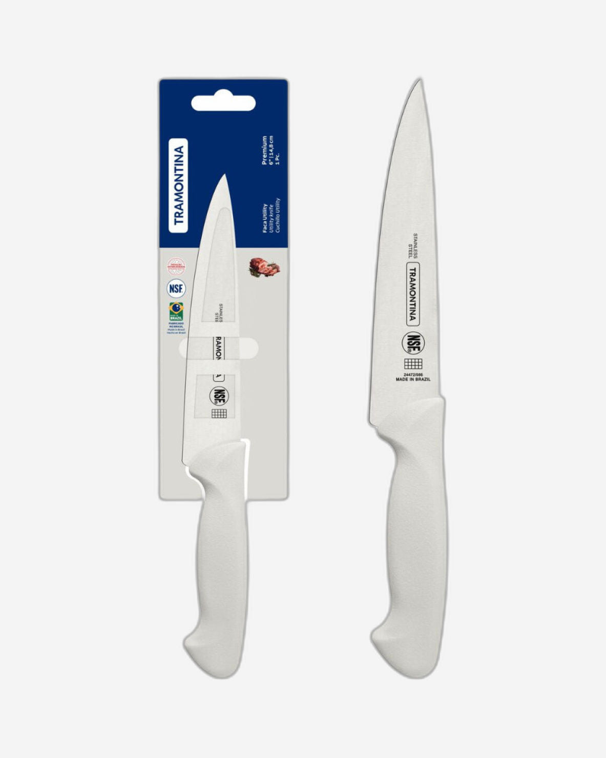 Tramontina Premium 6" Utility Knife Stainless Steel Blade with White Polypropylene Handle