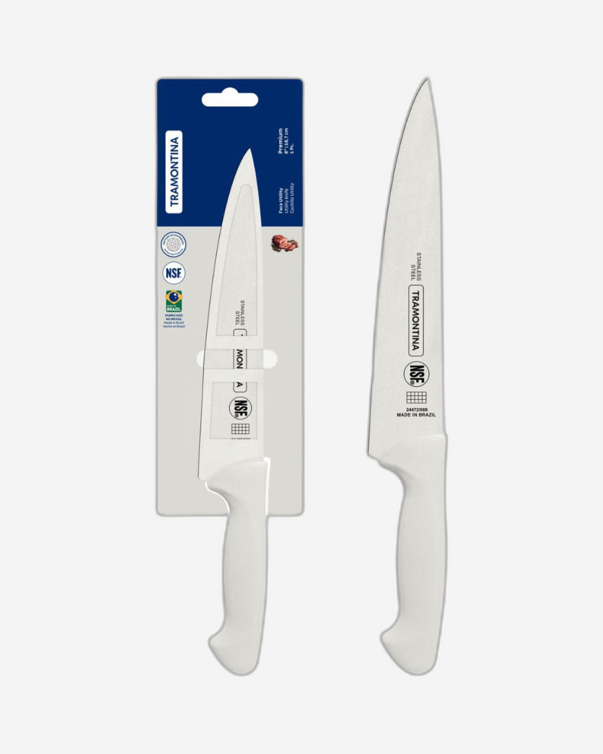Tramontina Premium 8" Utility Knife Stainless Steel Blade with White Polypropylene Handle