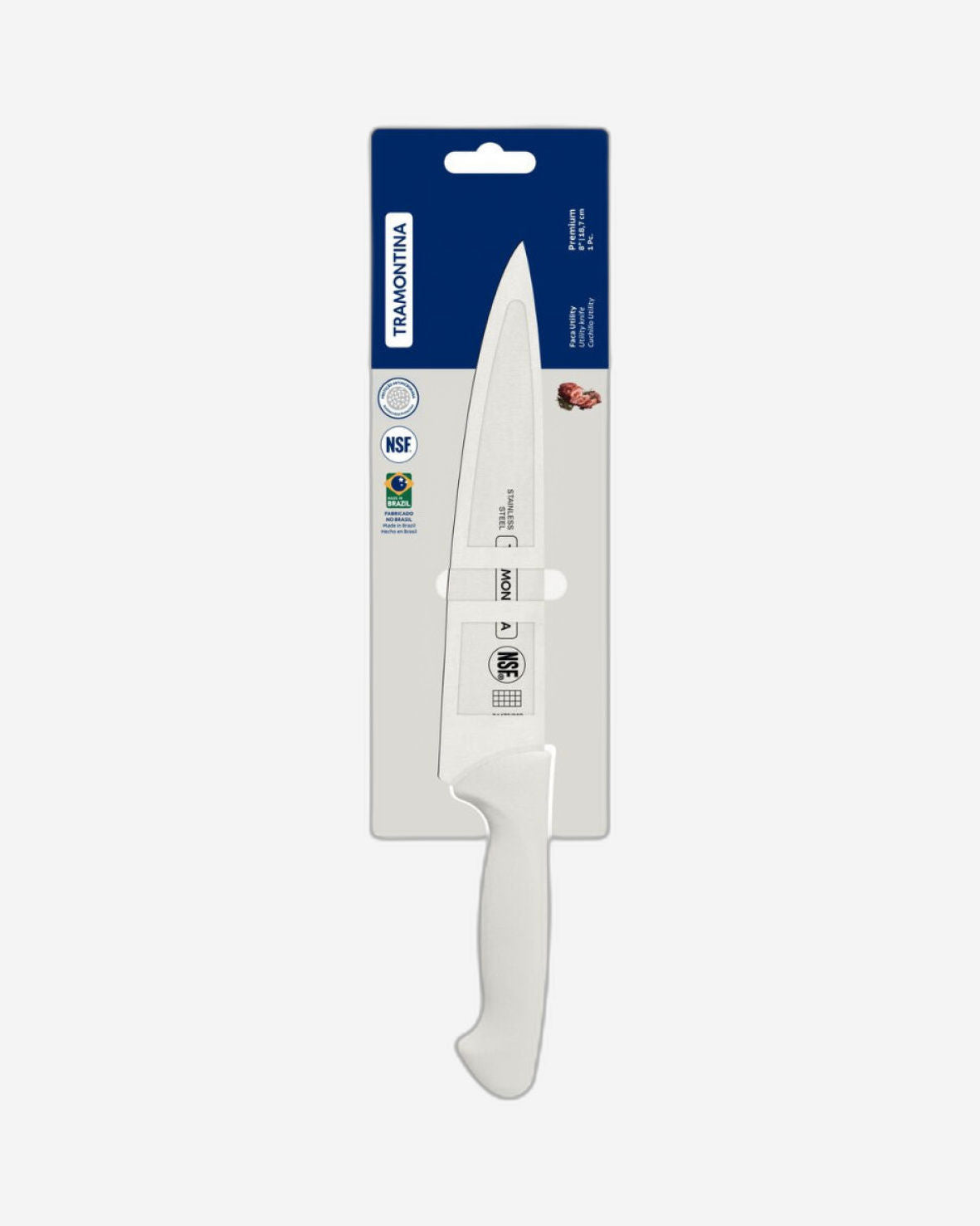 Tramontina Premium 8" Utility Knife Stainless Steel Blade with White Polypropylene Handle