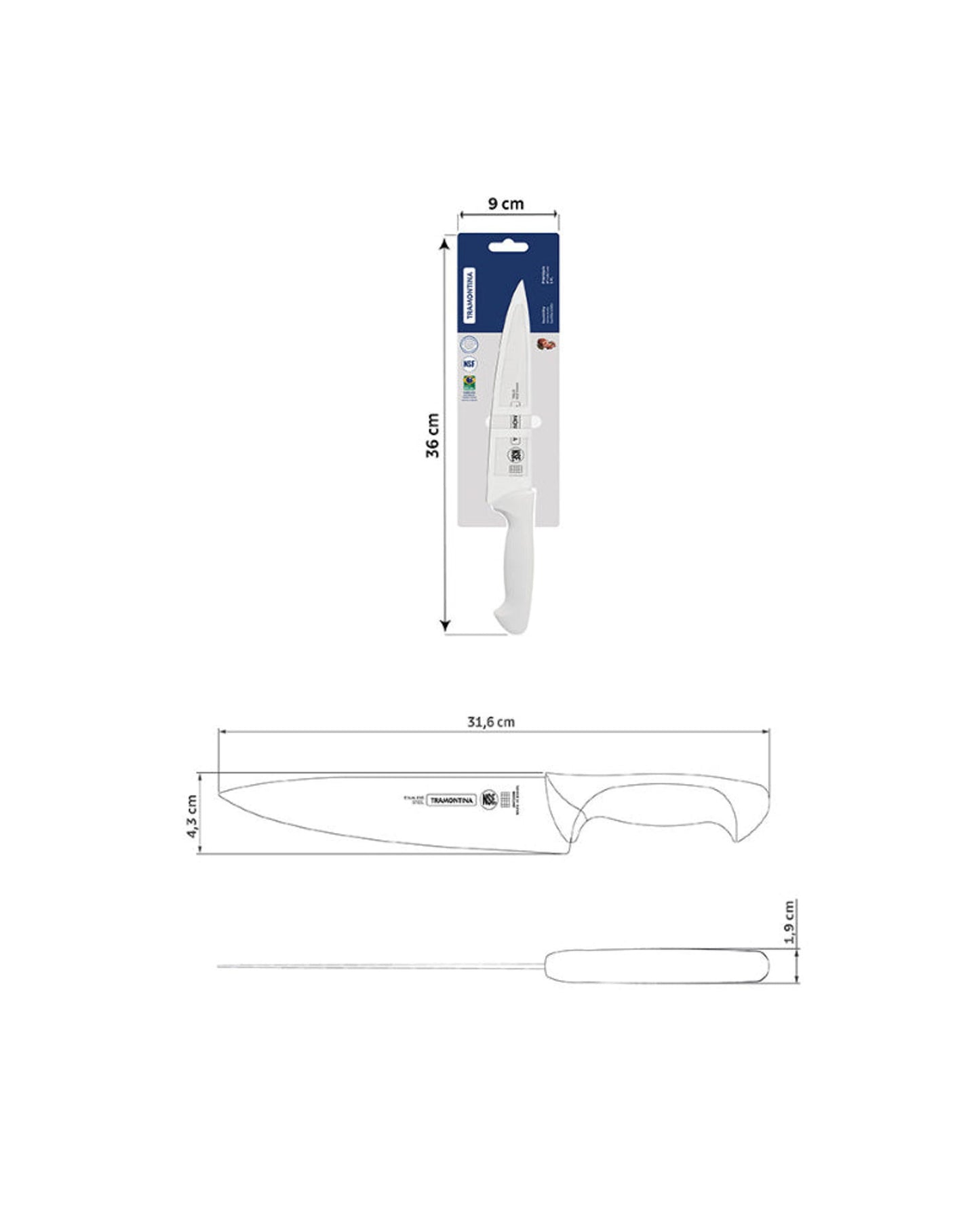Tramontina Premium 8" Utility Knife Stainless Steel Blade with White Polypropylene Handle