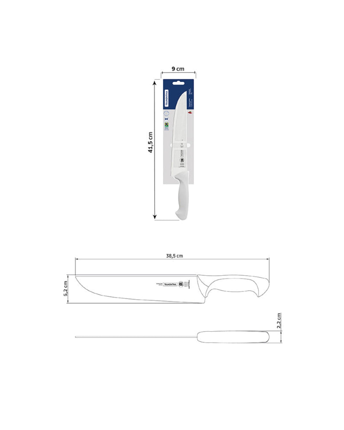 Tramontina Premium 10" kitchen knife stainless steel Blade with White Polypropylene Handle