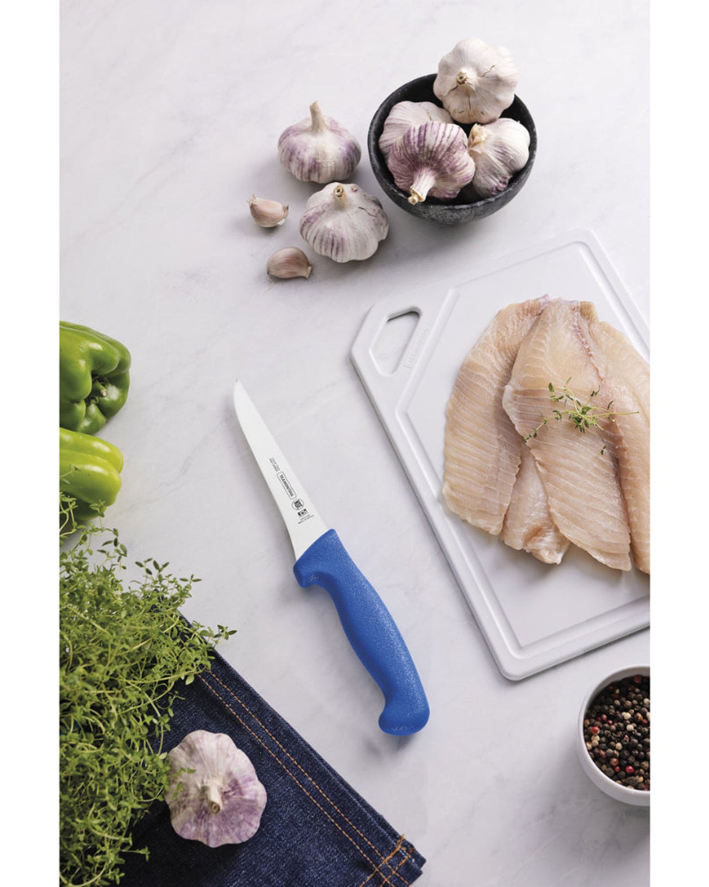 Tramontina Professional Boning Knife with Stainless Steel Blade and Blue Polypropylene Handle 5"