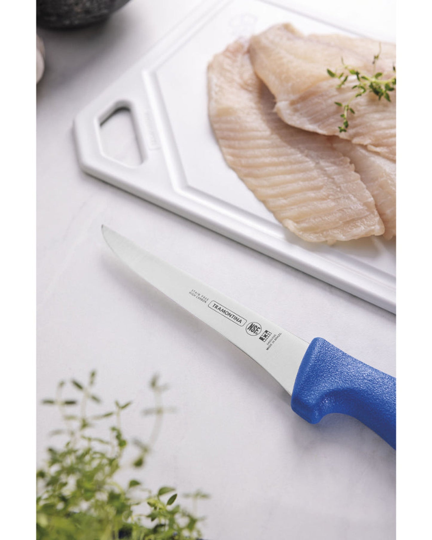 Tramontina Professional Boning Knife with Stainless Steel Blade and Blue Polypropylene Handle 5"