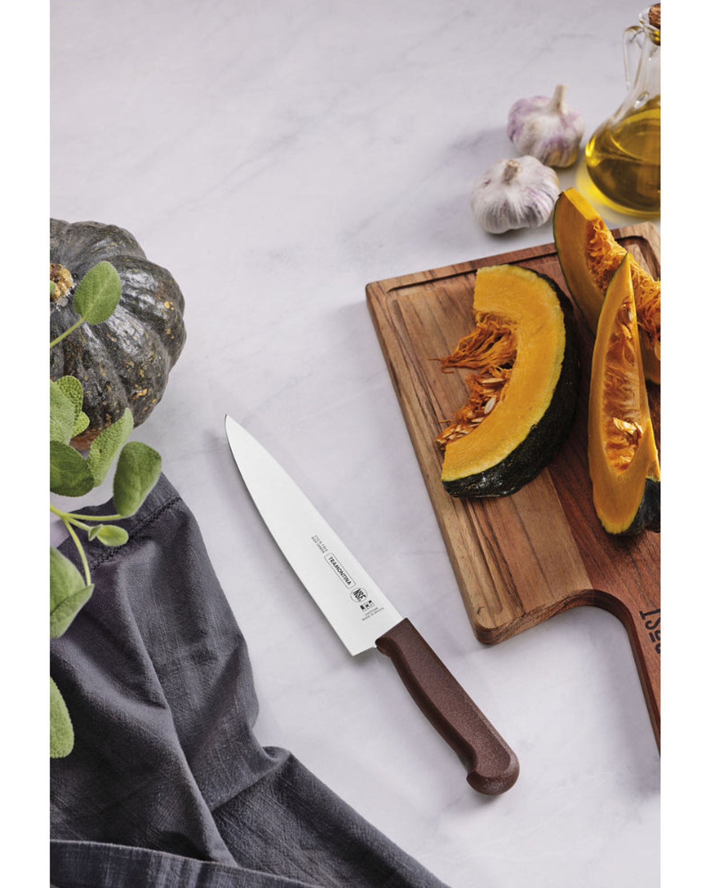 Tramontina Professional Meat Knife with Stainless-Steel Blade and Brown Polypropylene Handle with Antimicrobial Protection 8"