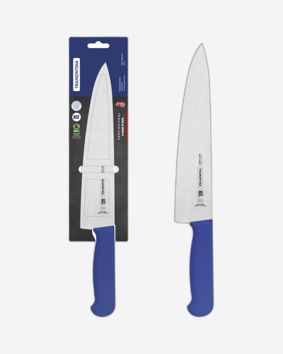 Tramontina Professional Meat Knife with Stainless-Steel Blade and Blue Polypropylene Handle with Antimicrobial Protection 10"
