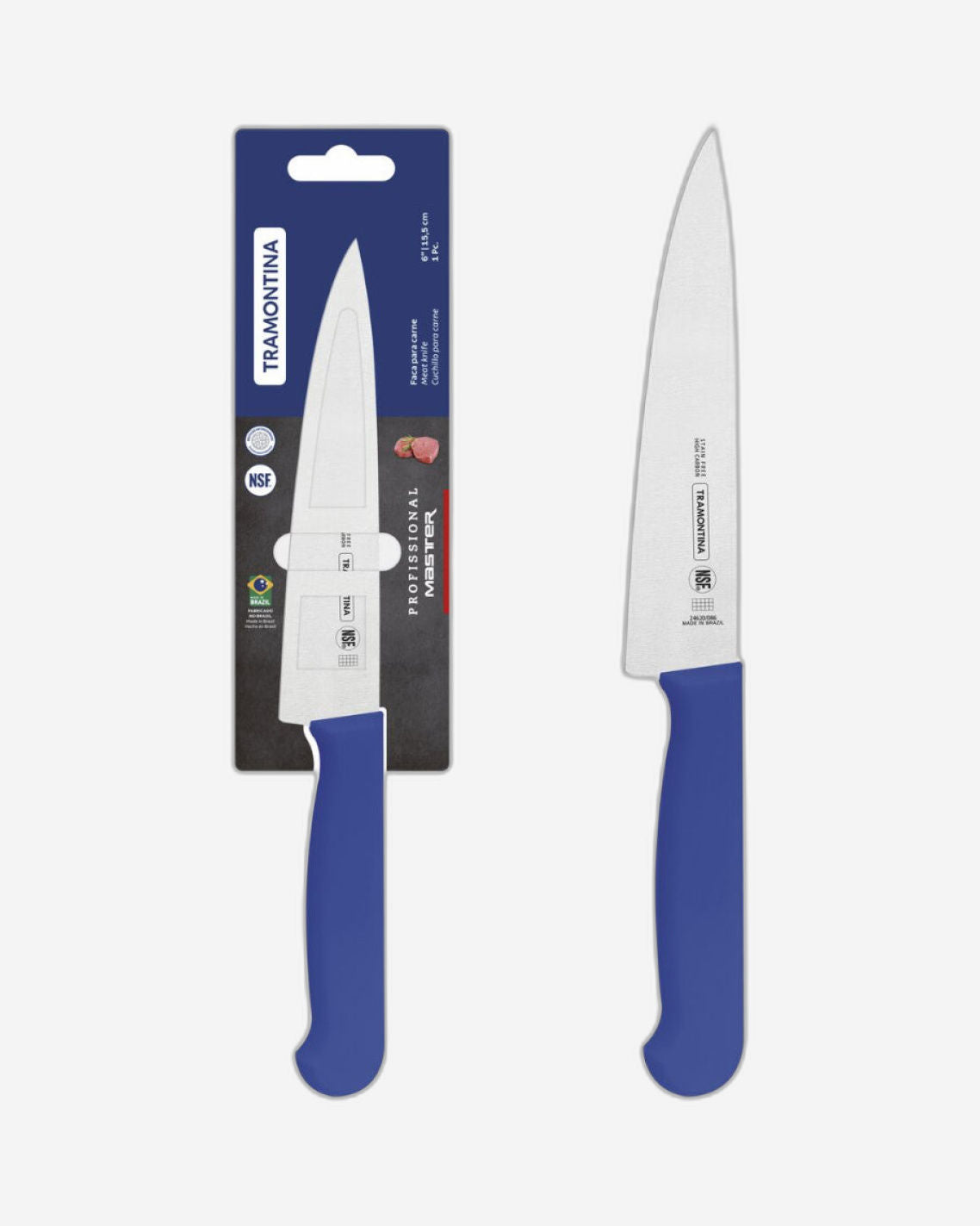 Tramontina Professional Meat Knife with Stainless-Steel Blade and Blue Polypropylene Handle with Antimicrobial Protection 6"