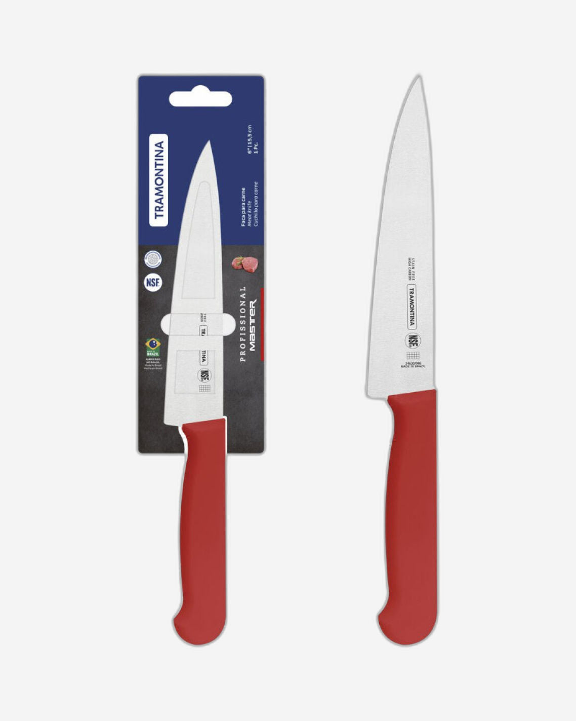 Tramontina Professional Meat Knife with Stainless-Steel Blade and Red Polypropylene Handle with Antimicrobial Protection 6"