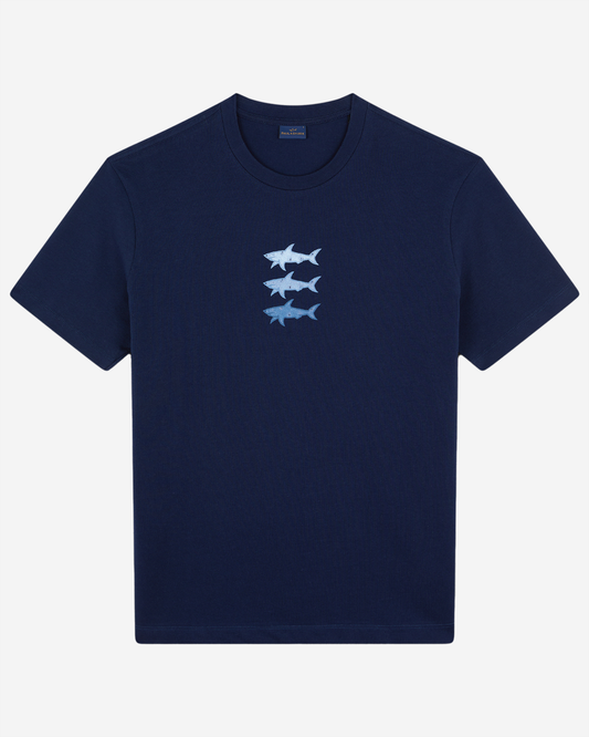 Paul & Shark Printed Shark Cotton Jersey T-Shirt - Blue