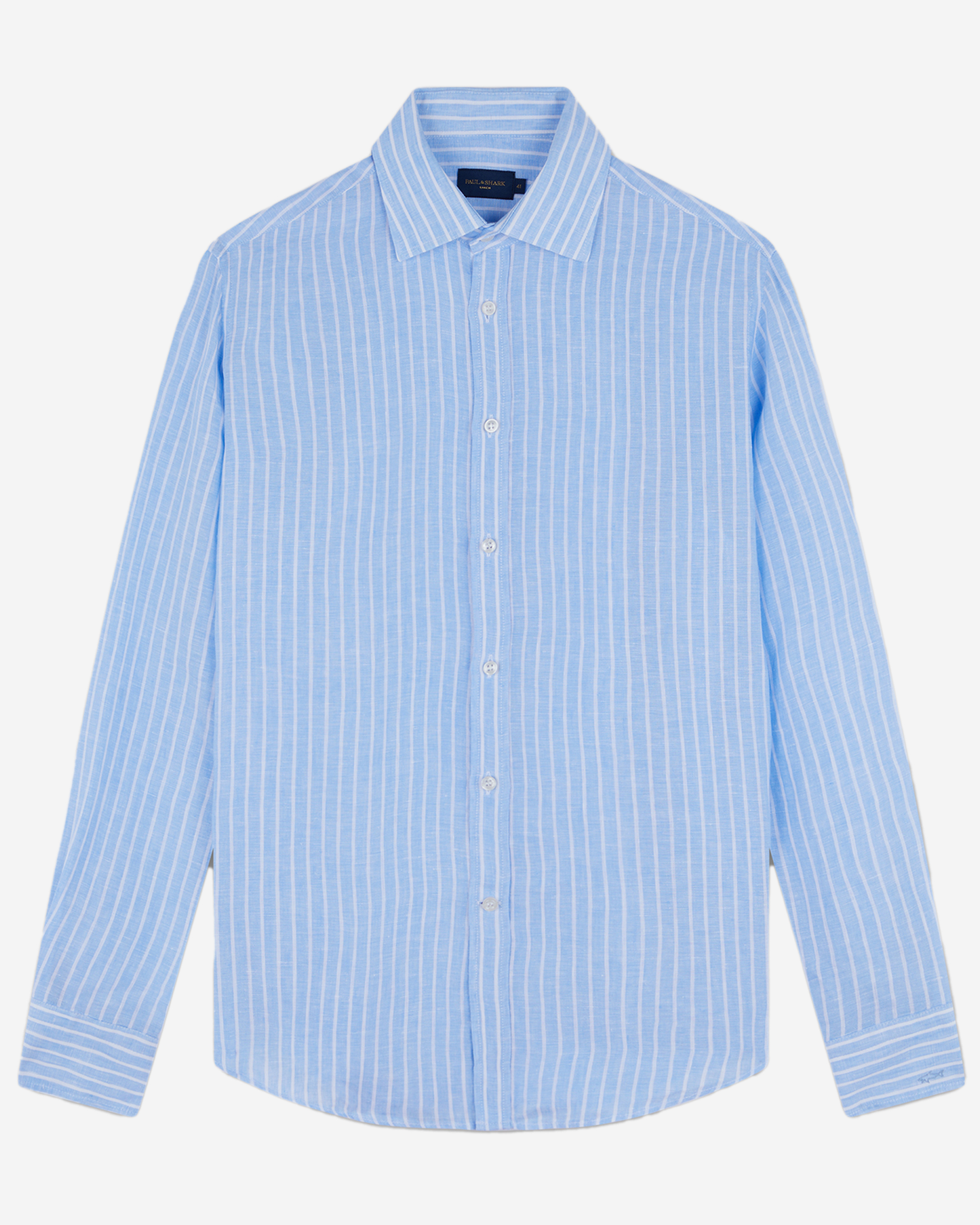 Paul & Shark Linen Shirt - White Stripes On Light Blue
