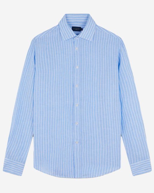 Paul & Shark Linen Shirt - White Stripes On Light Blue
