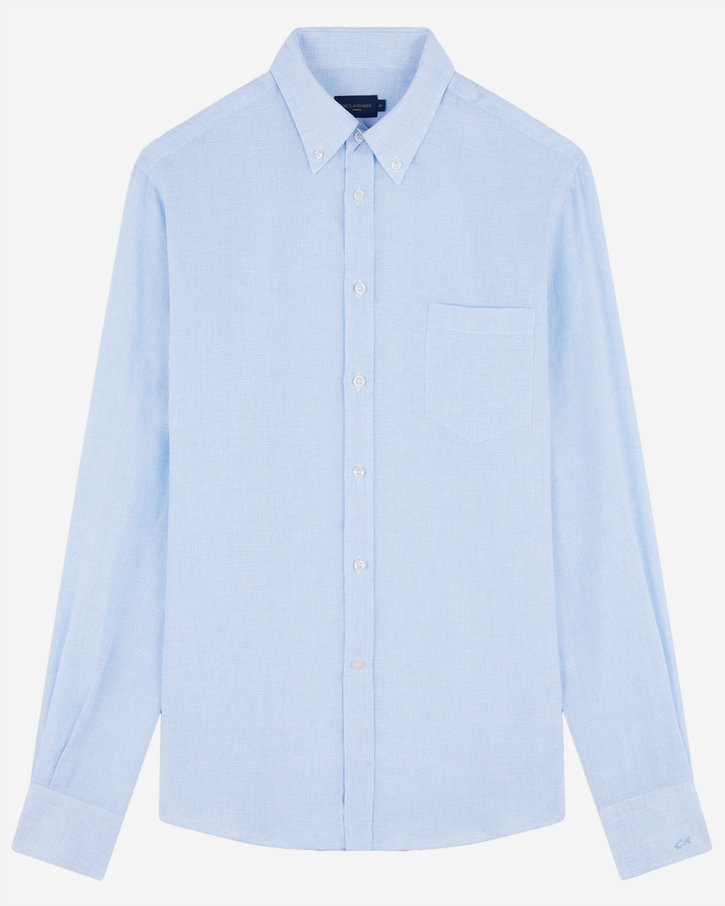Paul & Shark Linen Shirt - White Light Blue Pied De Poul