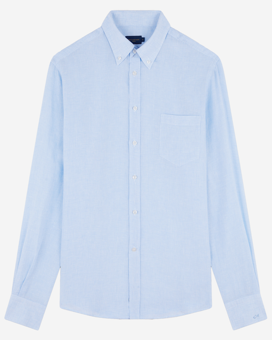 Paul & Shark Linen Shirt - White Light Blue Pied De Poul