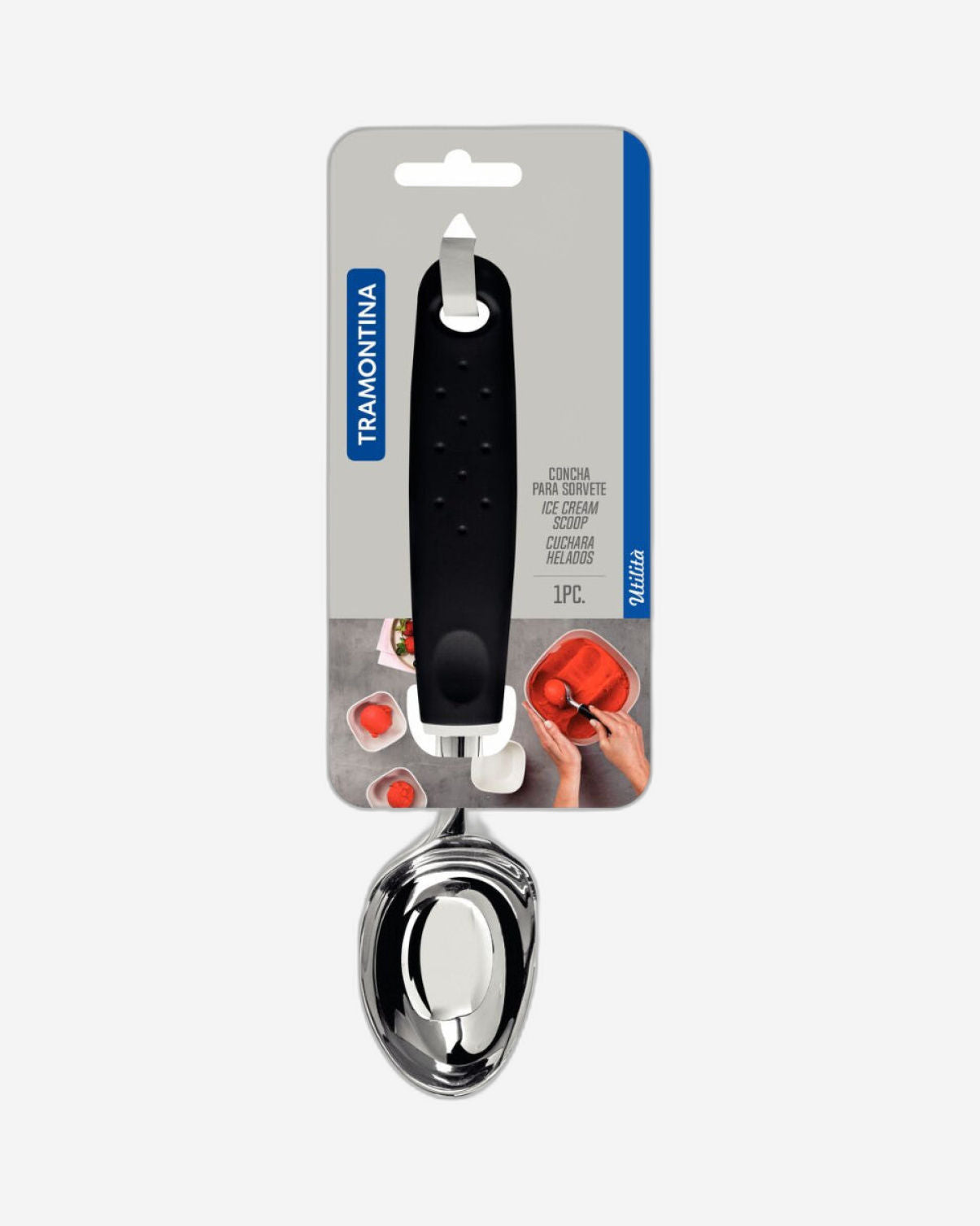 Tramontina Utilitá Chrome-Plated Zamak Ice Cream Scoop with Black Polypropylene Handle