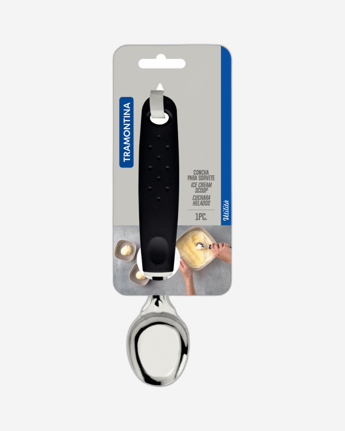 Tramontina Utilitá Ice Cream Scoop with Stainless-Steel Bowl and Black Polypropylene Handles