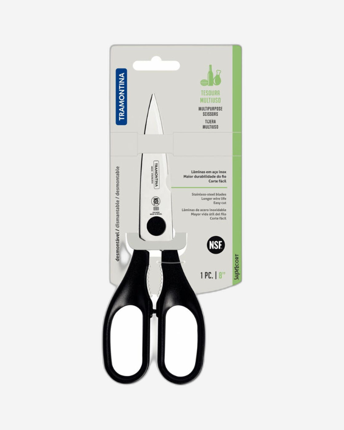Tramontina Supercort 8" Multipurpose Scissors with Stainless-Steel Blade and Black Polypropylene Handle