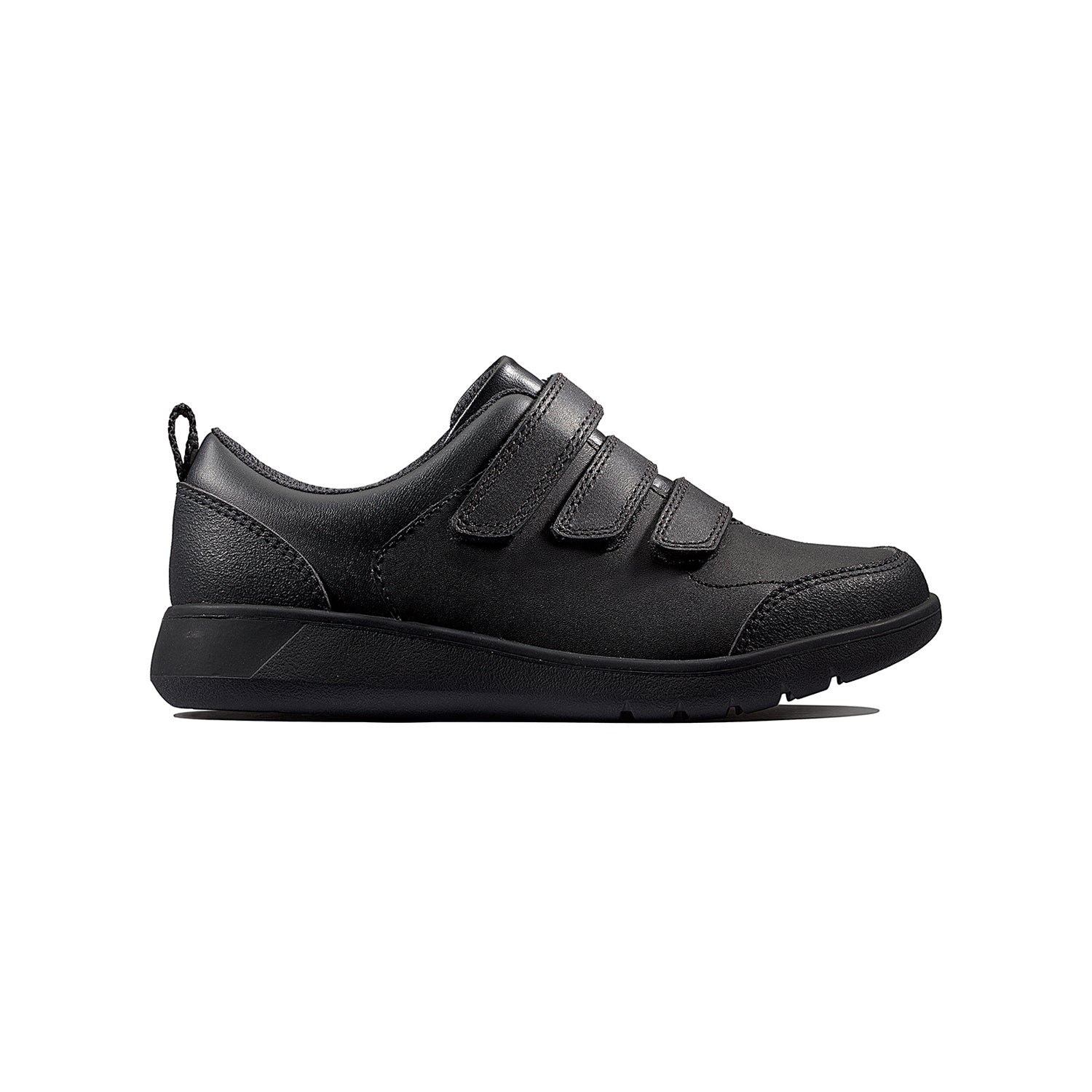 Durable for active young feet, these black leather school shoes with a triple riptape fastening feature protective accents on the toe and heel. The lightweight rubber sole with flex grooves enhances movement of the foot, while a padded collar, Agion infused lining and eco-foam lined fabric sock provides comfort and support throughout the day. Available in whole and half sizes and different widths. The majority of this shoe's lining is made from 50% recycled materials<a href="https://www.jashanmalhome.com/pa