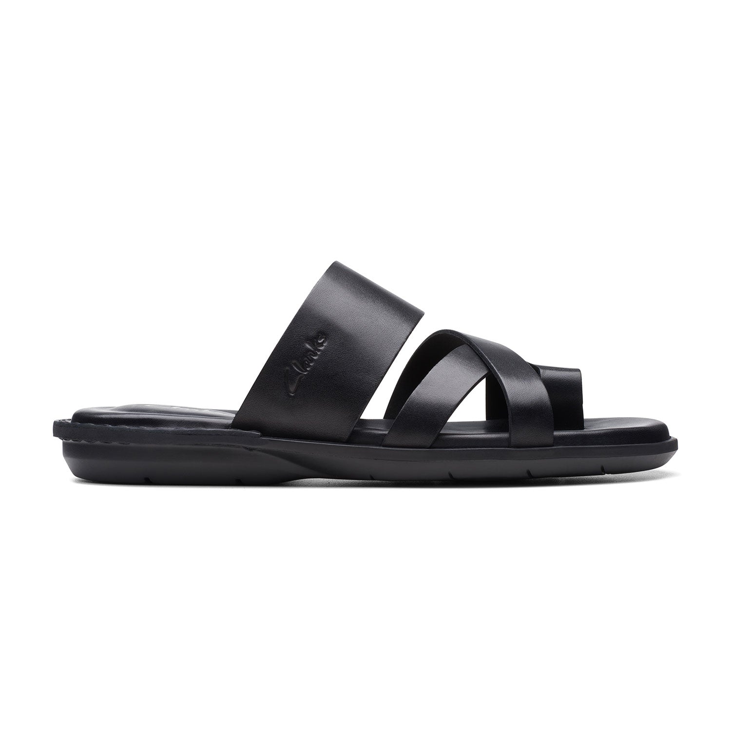 Clarks Penryn Loop Sandals - Black Leather - 261745877 - G Width (Standard Fit)