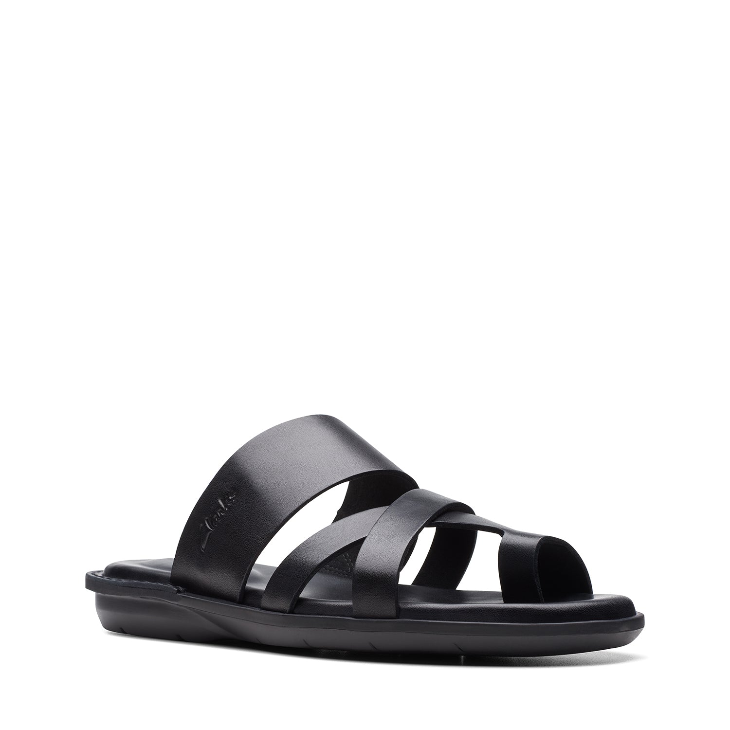 Clarks Penryn Loop Sandals - Black Leather - 261745877 - G Width (Standard Fit)