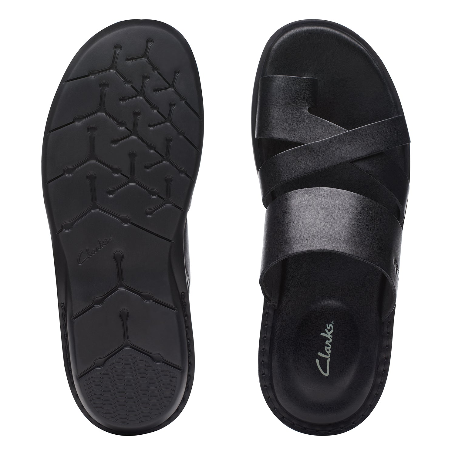 Clarks Penryn Loop Sandals - Black Leather - 261745877 - G Width (Standard Fit)