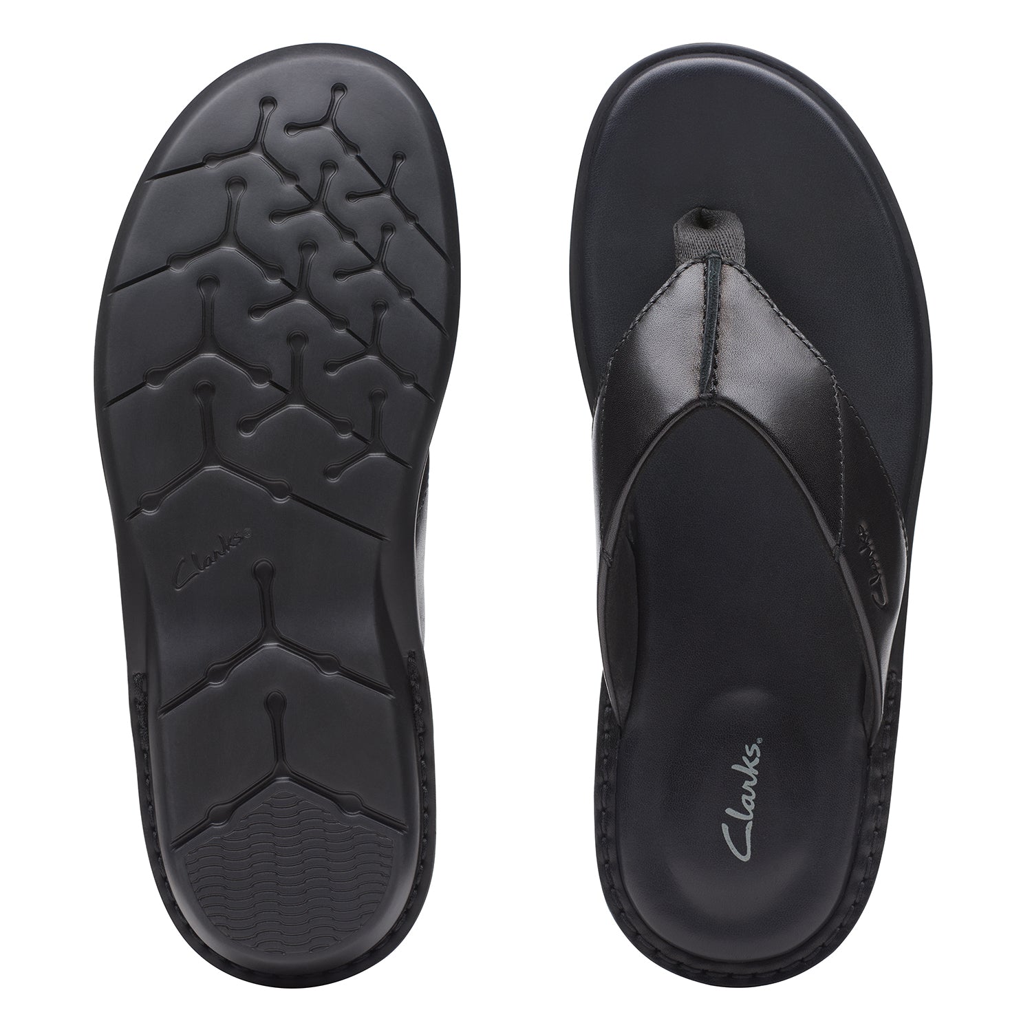 Clarks Penryn Post Sandals - Black Leather - 261745937 - G Width (Standard Fit)