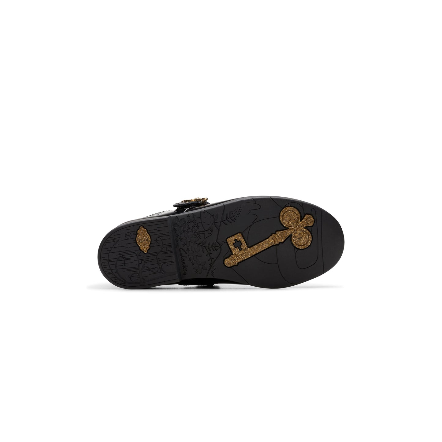Clarks Girls Lock Shine Kid. Black Patent (Wide Fit)