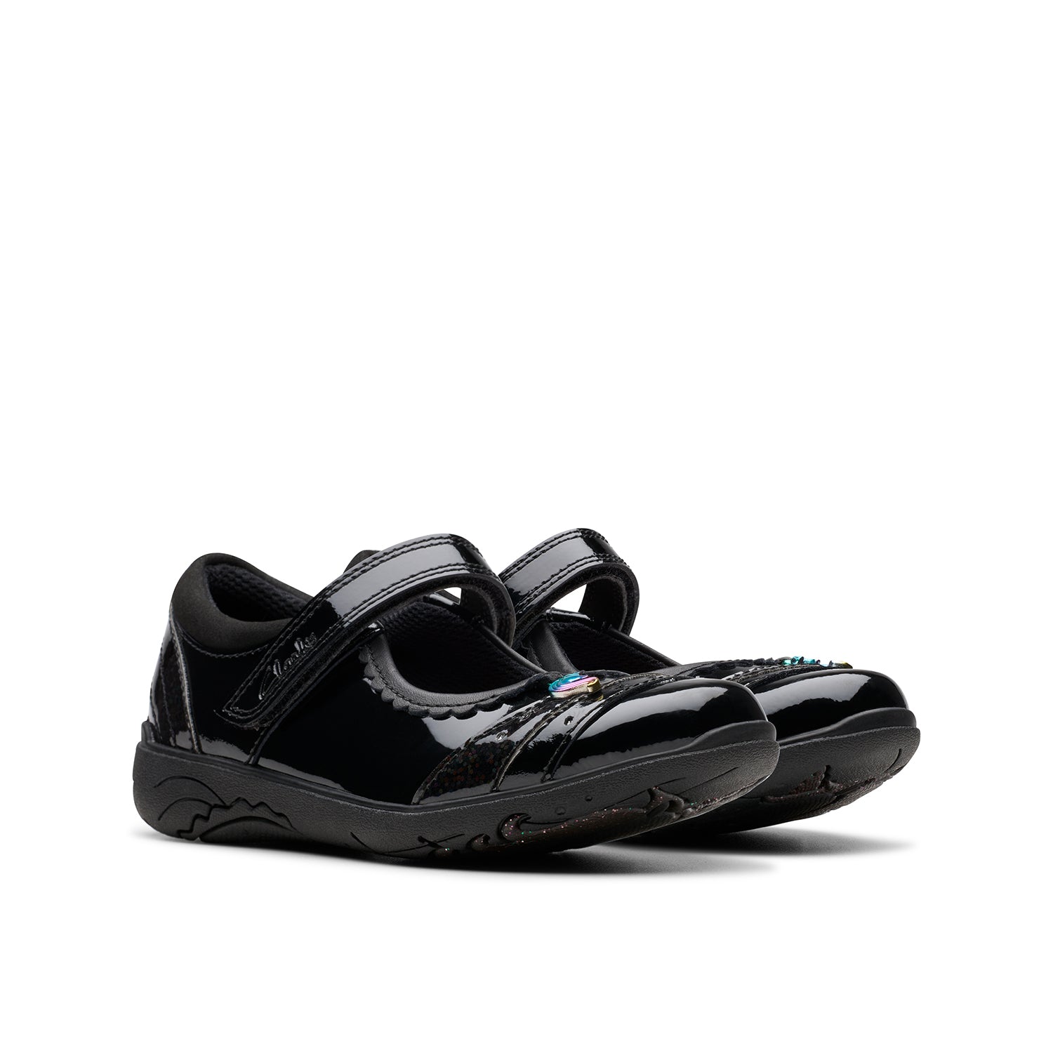 Clarks Girls  Relda Spark Kid.  Pat (Extra Wide Fit)