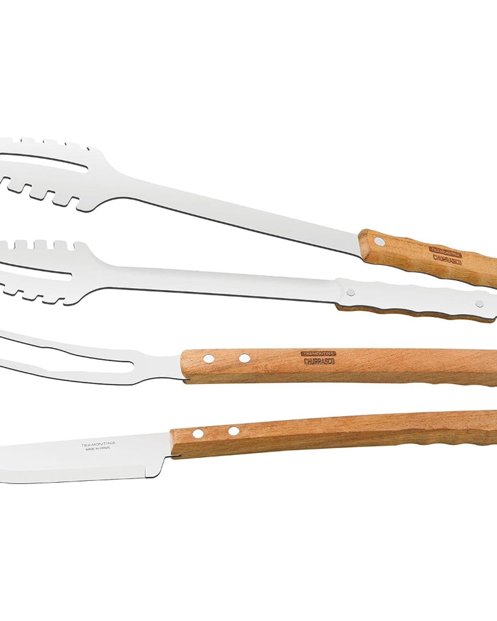 Tramontina Brazil  Churrasco 3-Pieces Stainless Steel Barbecue Utensil Set with Wood Handles