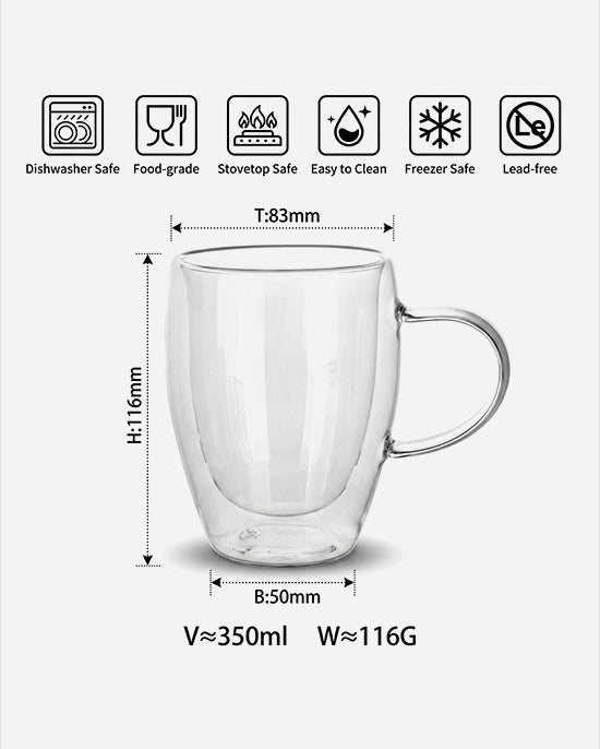 Cuisine Art Borosilicate Double Wall Glass Handle Set 350ml 2Pc