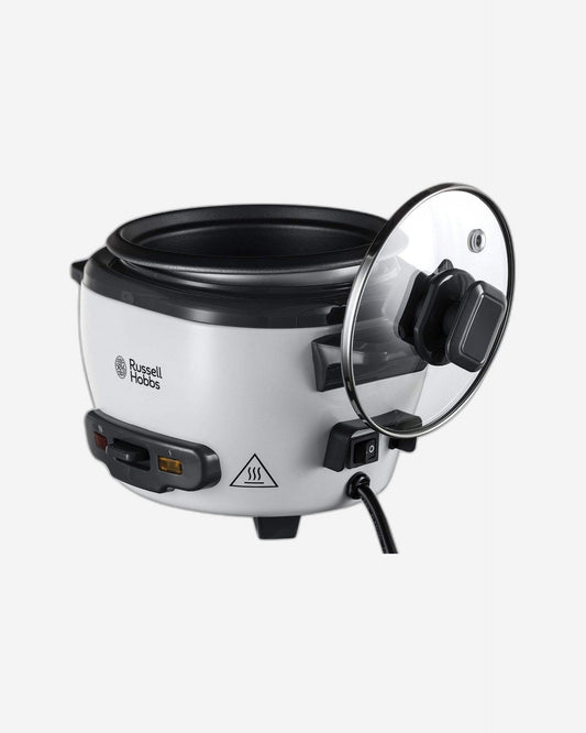 Russell Hobbs (27040GCC) Medium Rice Cooker & Steamer - 2L, Versatile Cooking, Keep Warm, Non-Stick, Glass Lid, White, 500W - 1-Year Warranty