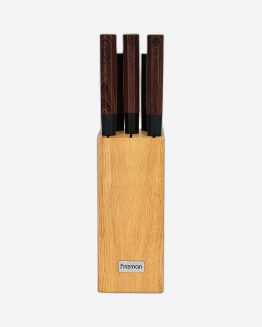 Fissman 6 Piece Knife Set Solveig with Wooden Block 420J2 Steel, Chef Knife 20cm, Slicing Knife 20cm, Bread Knife 20cm, Utility Knife 13cm, Pairing Knife 9cm