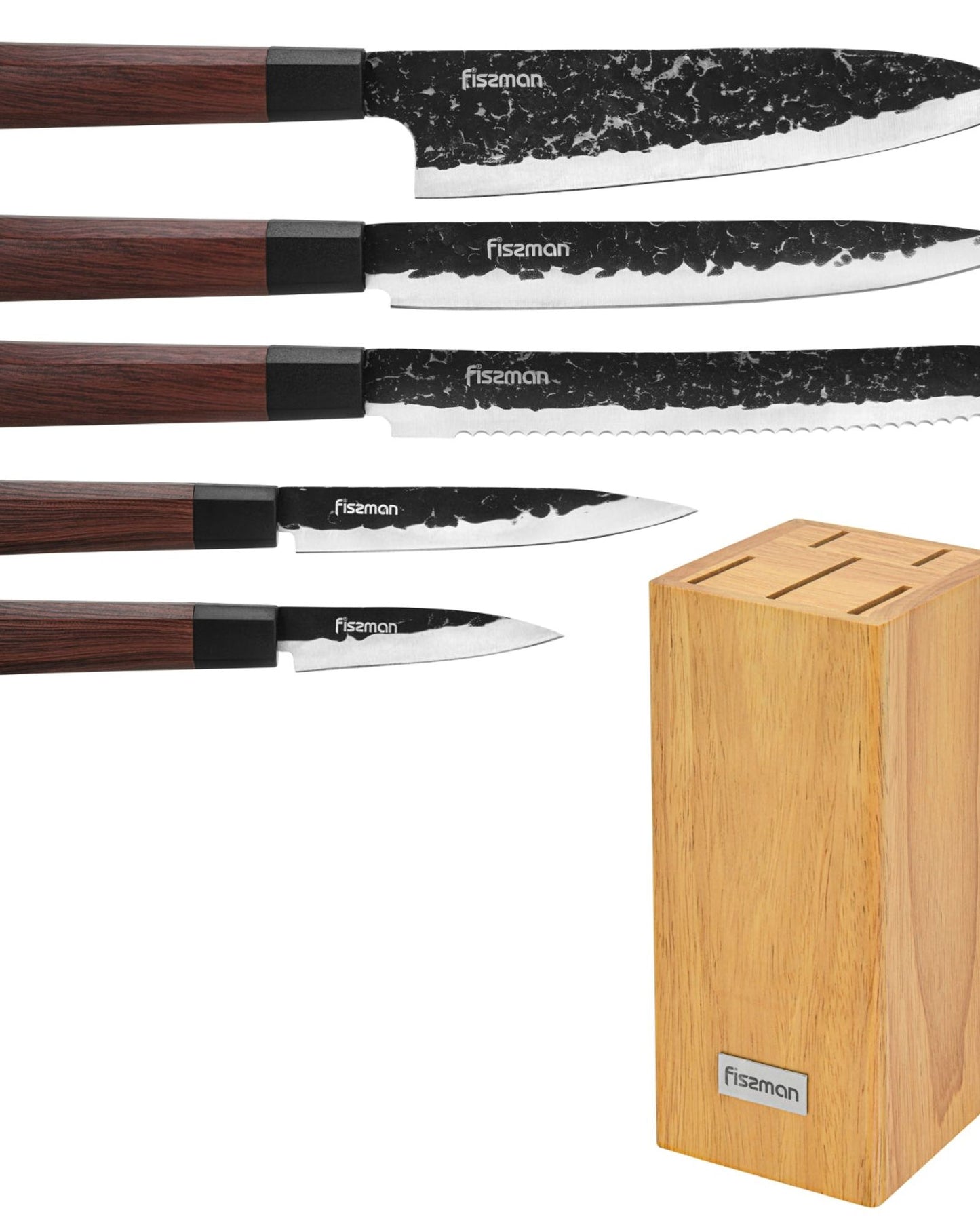 Fissman 6 Piece Knife Set Solveig with Wooden Block 420J2 Steel, Chef Knife 20cm, Slicing Knife 20cm, Bread Knife 20cm, Utility Knife 13cm, Pairing Knife 9cm