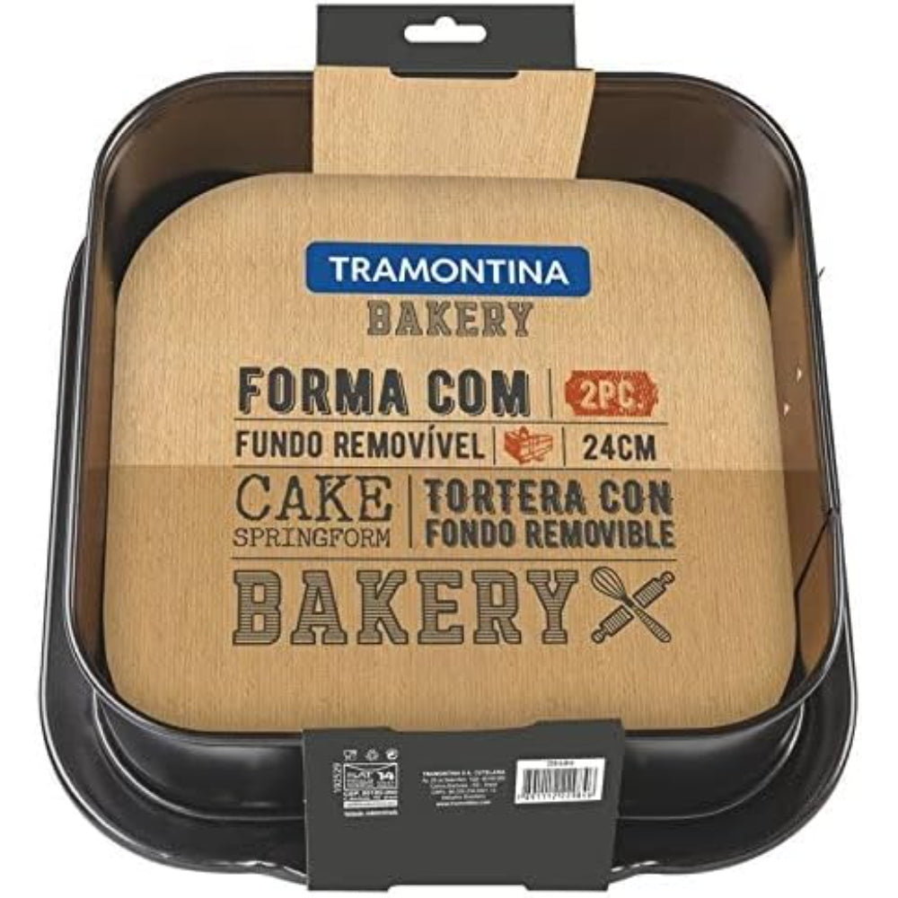 Tramontina Brazil  24cm Black Aluminum Baking Cake Pan with Removable Bottom with Interior and Exterior Starflon Max PFOA Free Nonstick Coating