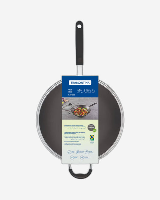 Tramontina Brazil  Loreto Aluminum Wok Pan with Interior Starflon Max nonstick coating with Bakelite Handle Graphite 36 cm, 6 L